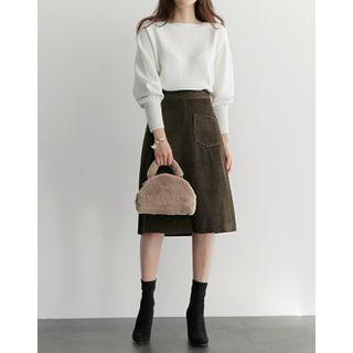 Pocket-detail Corduroy Midi Skirt