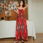 Patterned Maxi Sundress Red - One Size
