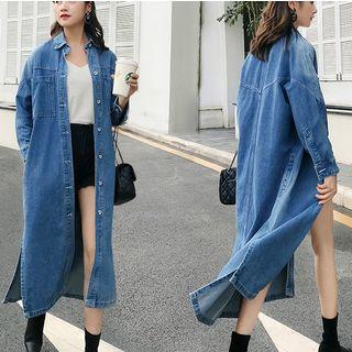 Buttoned Long Denim Jacket
