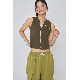 Sleeveless Lace-up Ribbed Top