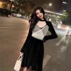 Choker Mesh Crisscross Long-sleeve A-line Mini Dress