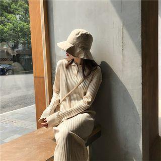 Long-sleeve Rib Knit Midi Polo Dress