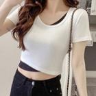 Short-sleeve Mock-two-piece Cropped T-shirt