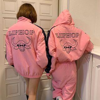 Couple Hooded Printed Padded Windbreaker
