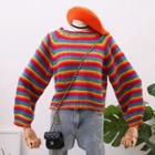 Striped Raglan-sleeve Loose-fit Sweater As Shown In Figure - One Size