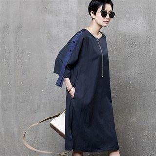 Tie-sleeve Linen Blend Shift Dress
