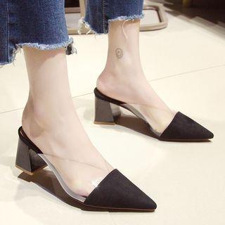 Pointy Pvc Panel Block Heel Slide Sandals