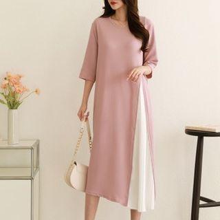 Contrast Pleated-panel Midi Dress