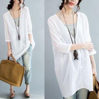 Set: Elbow-sleeve V-neck Top + Camisole