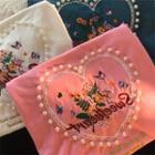 Short-sleeve Faux Pearl Floral Embroidered T-shirt