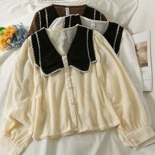 Colorblock Slim-fit Lace Shirt