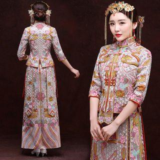 Embroidered 3/4-sleeve Wedding Cheongsam