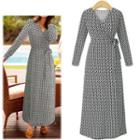 Patterned Long-sleeve A-line Maxi Dress