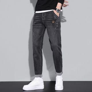 Button Detail Cropped Straight Leg Jeans