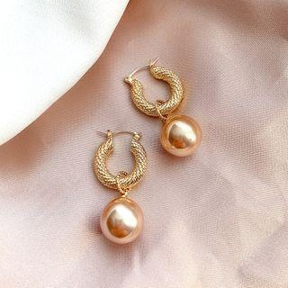 Faux Pearl Alloy Hoop Dangle Earring 1 Pair - Gold & Rose Gold - One Size