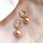 Faux Pearl Alloy Hoop Dangle Earring 1 Pair - Gold & Rose Gold - One Size