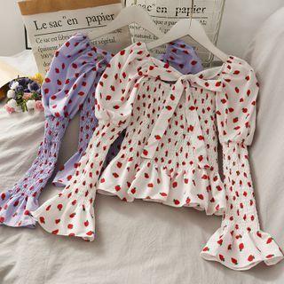 Strawberry-print Ribbon Smocked Crop Top