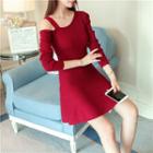Cutout-shoulder Knit A-line Dress