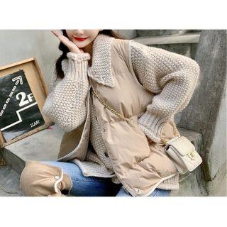 Set Of 2: Paded Vest + Knit Long-sleeve Top
