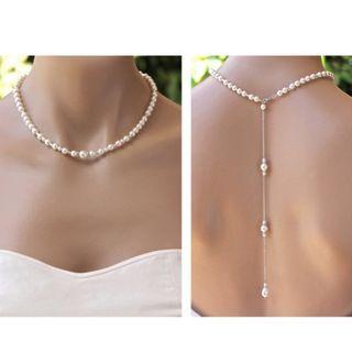 Faux Pearl Tassel Necklace White - One Size