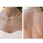 Faux Pearl Tassel Necklace White - One Size