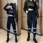 Long-sleeve Mesh Top / Reflective Striped Straight-cut Cargo Pants
