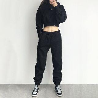 Sports Cropped Hoodie + Drawstring Pants Set