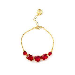 Fashion Simple Plated Gold Geometric Red Cubic Zirconia Bracelet Golden - One Size