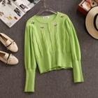 Floral Embroidered Knit Top Green - One Size