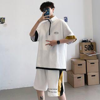 Set: Short-sleeve Logo Zip-up T-shirt + Shorts