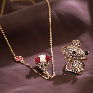 Rhinestone Mouse Pendant Necklace / Ring