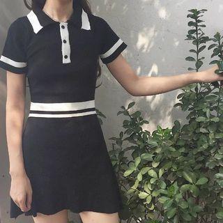 Contrast Trim A-line Knit Dress