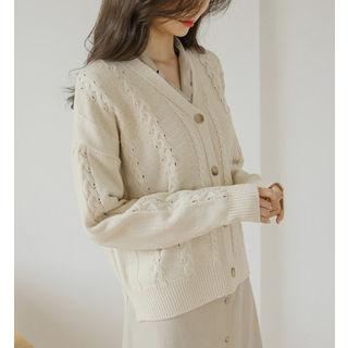 Dip-back Cable-knit Punched Cardigan