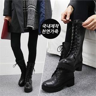 Lace-up Genuine-leather Mid-calf Boots