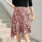Asymmetric Hem Leopard A-line Skirt