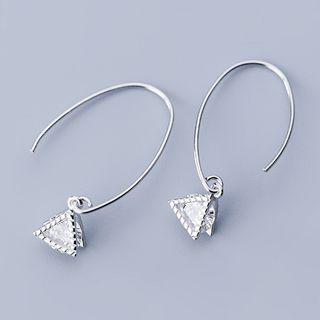 925 Sterling Silver Triangle Rhinestone Dangle Earring 1 Pair - S925 Silver - Silver - One Size