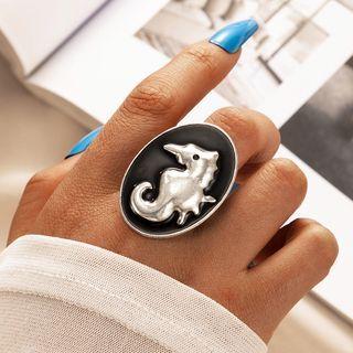 Seahorse Disc Ring 17951 - Black & Silver - One Size