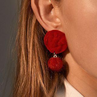 Velvet Disc Pom Pom Dangle Earring