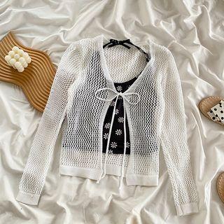 Pointelle Knit Cardigan / Halter Neck Camisole Top / Set