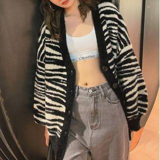 Zebra Print V-neck Cardigan