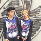 Couple Matching Floral Print Panel Long-sleeve T-shirt