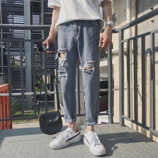 Loose-fit Distressed Ankle Jeans