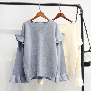V-neck Ruffle Sweater