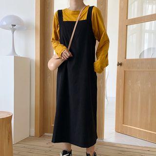 Midi Pinafore Dress Black - One Size