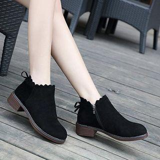 Faux Suede Scallop Trim Short Boots