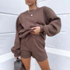 Long-sleeve Lettering Print Sweatshirt / Drawstring Shorts