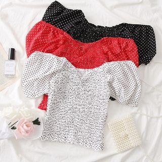 V-neck Dotted Crop Blouse