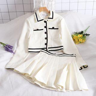 Set Of 2: Color Block Bolero Jacket + Pleated Skirt