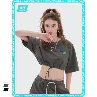 Drawstring-hem Crop T-shirt