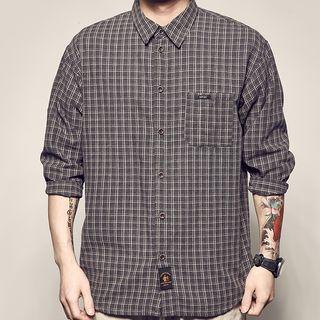 Plaid Pocket Detail 3/4-sleeve Shirt